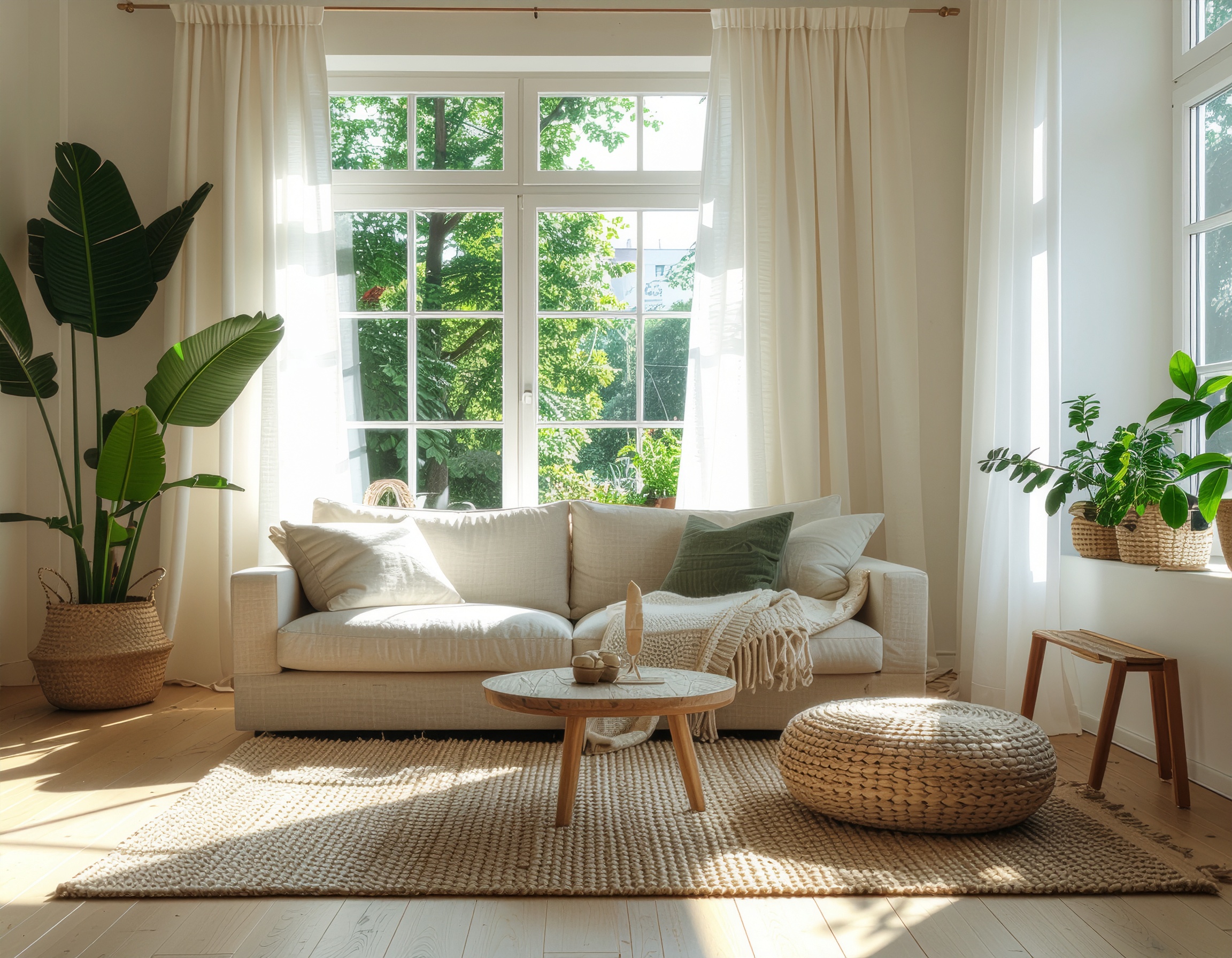 Bright Living Room with Natural Light and Cozy Decor